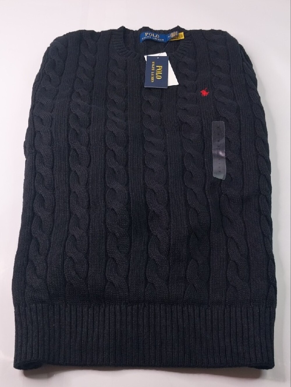 Polo by Ralph Lauren Black Cable Knit Crewneck Sweater with Red Pony - Picture 4 of 4